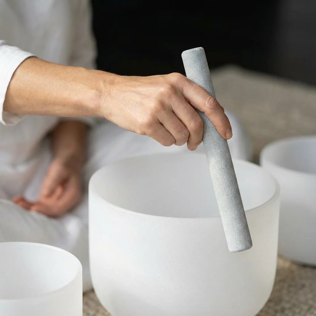 White Frosted Crystal Singing Bowl Set - 8 PCS 7-14 Inch - Image 5