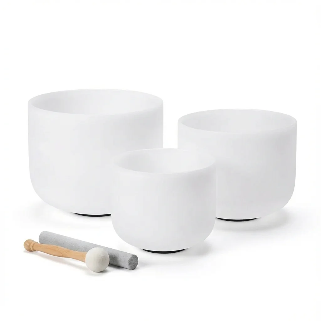 8"A 10"E 12"C Frosted Quartz Crystal Singing Bowl Set - Image 13