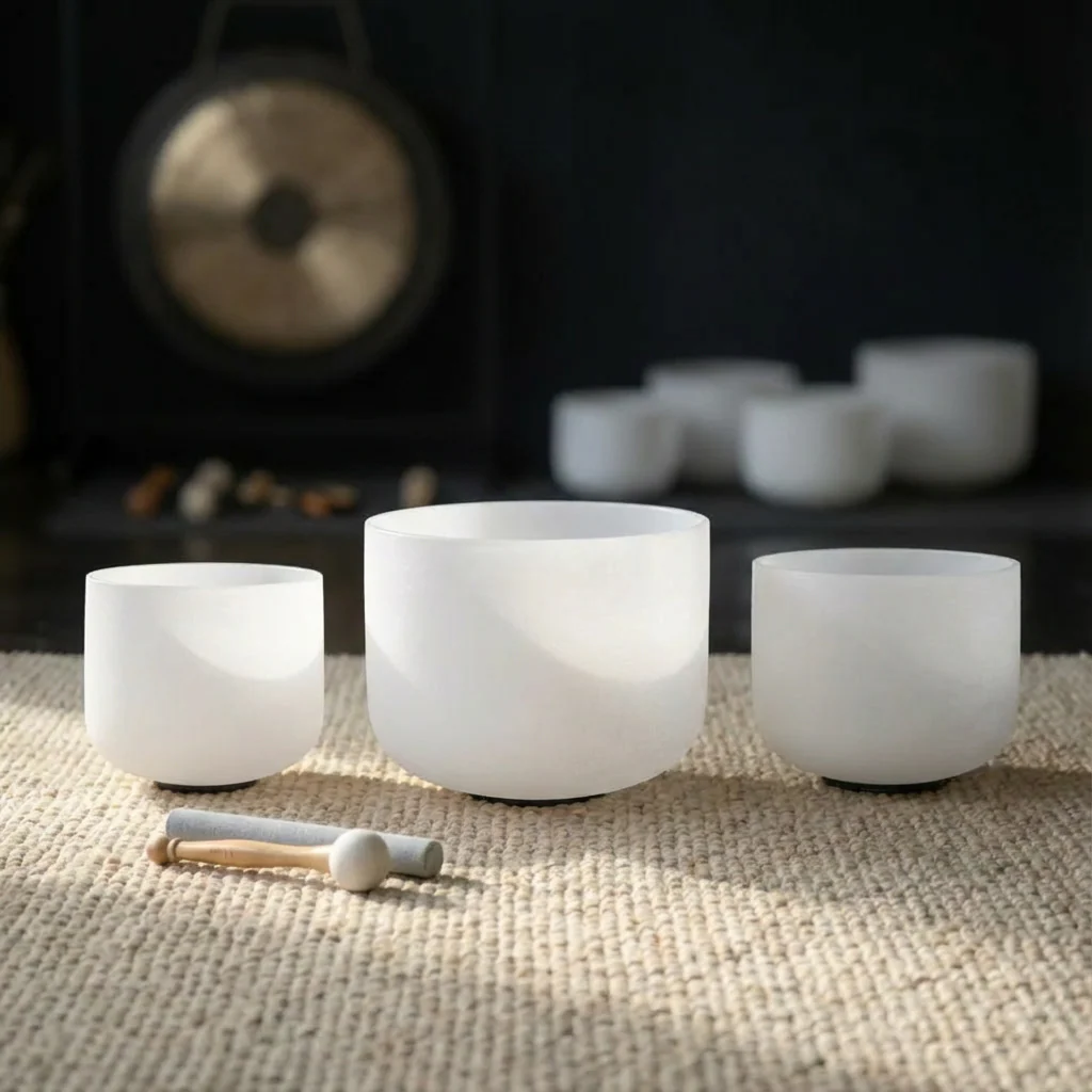 8"A 10"E 12"C Frosted Quartz Crystal Singing Bowl Set - Image 6